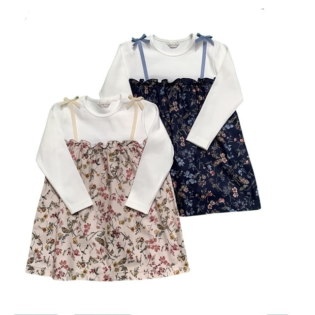 日本製 子供服】 花柄チュニック風ワンピース［100～140cm