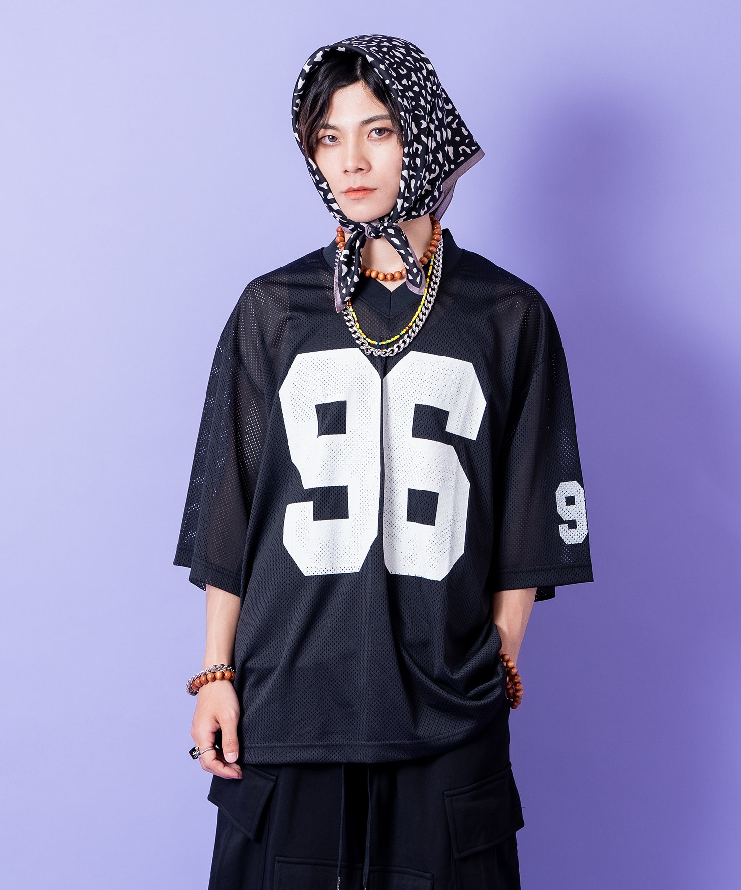 ナンバリングプリントオーバーサイズメッシュゲームシャツ / 半袖