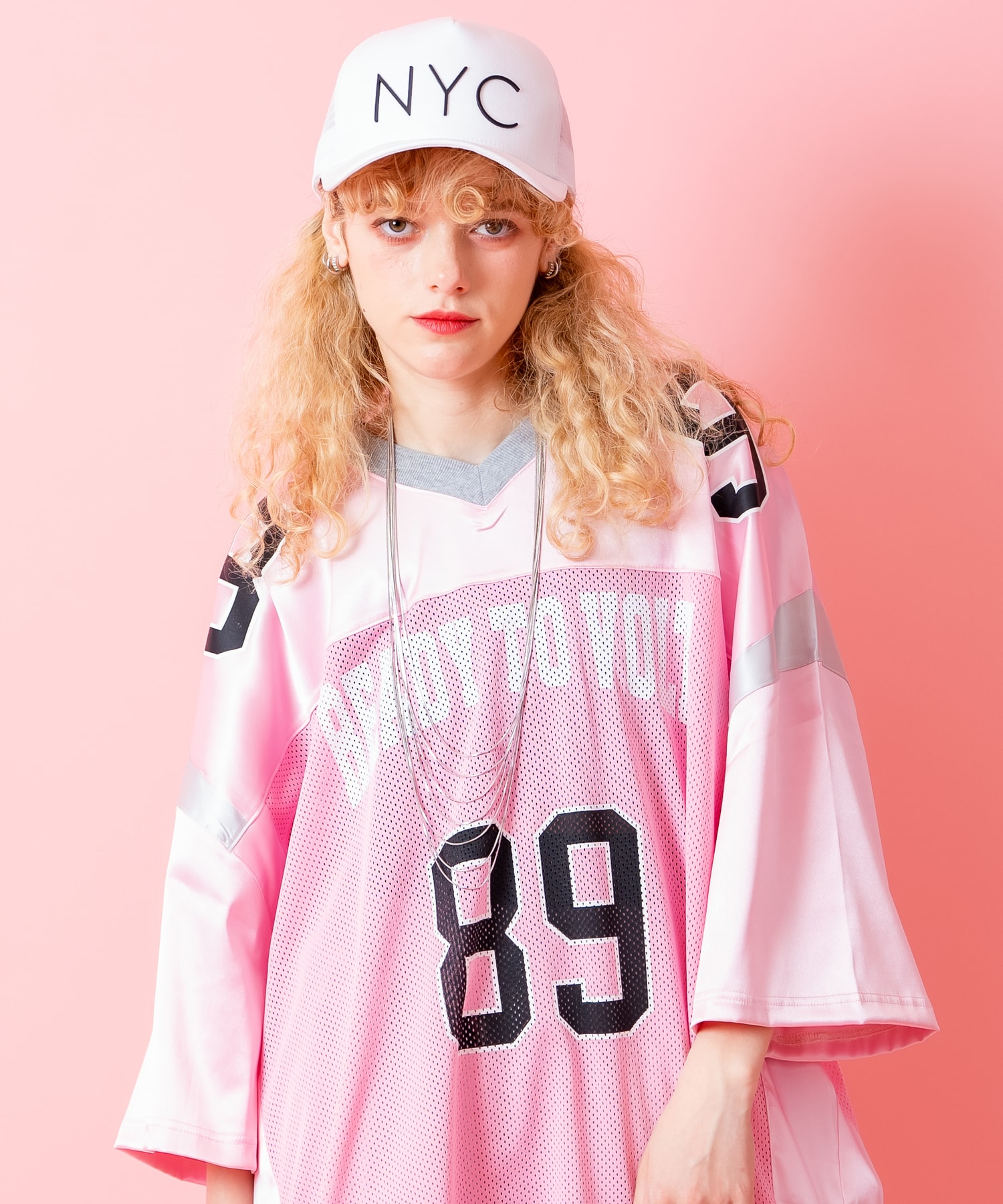 サテン×メッシュ×リブ切替ナンバリングオーバーサイズフットボール