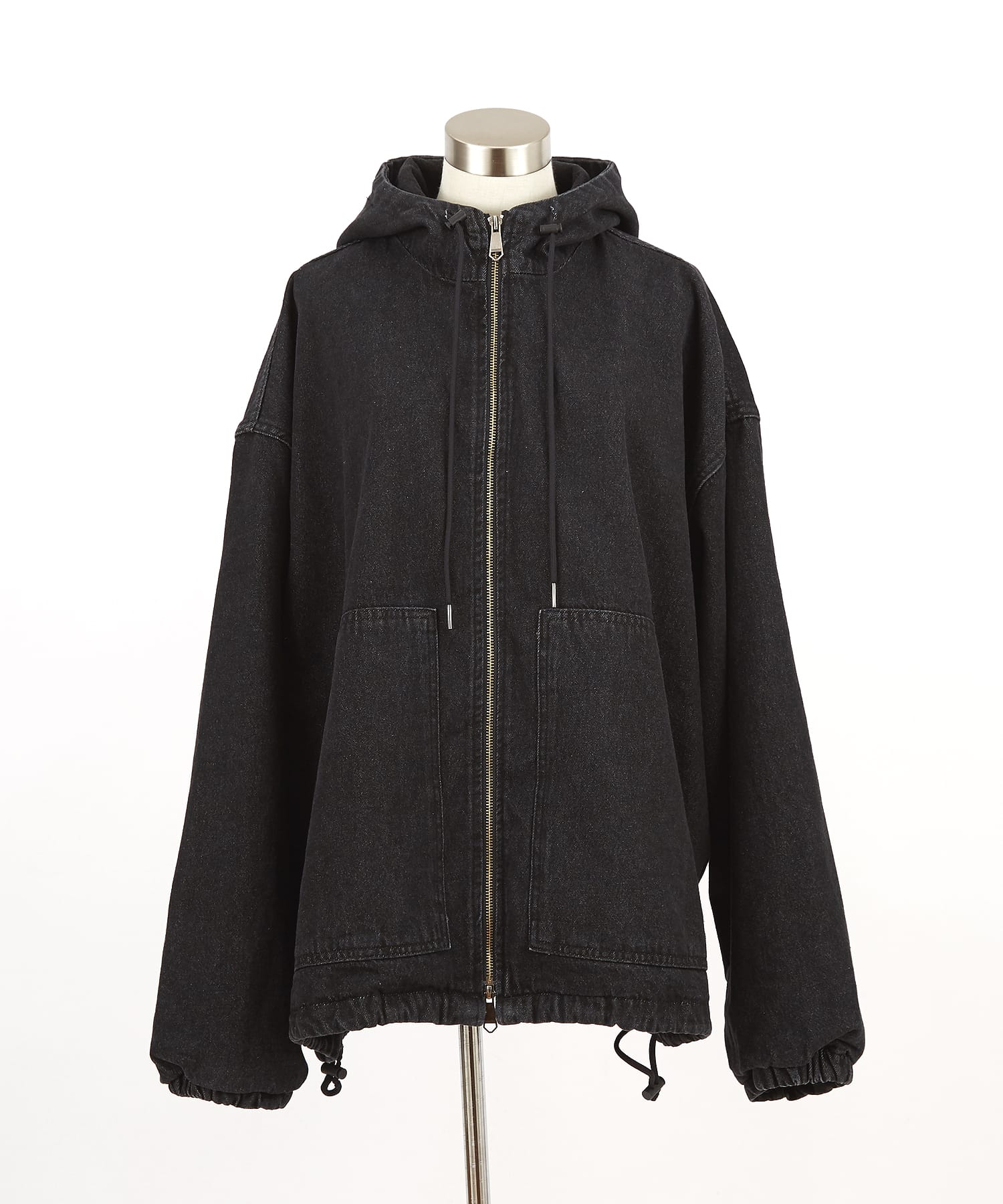 ブラックデニムオーバーサイズジップアップフーディーブルゾン / ZIP