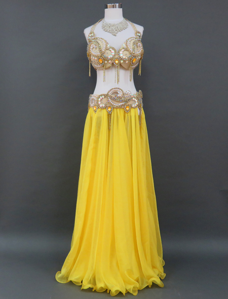 ベリーダンス衣装】透け感イエローがゴージャス可愛い♡大粒