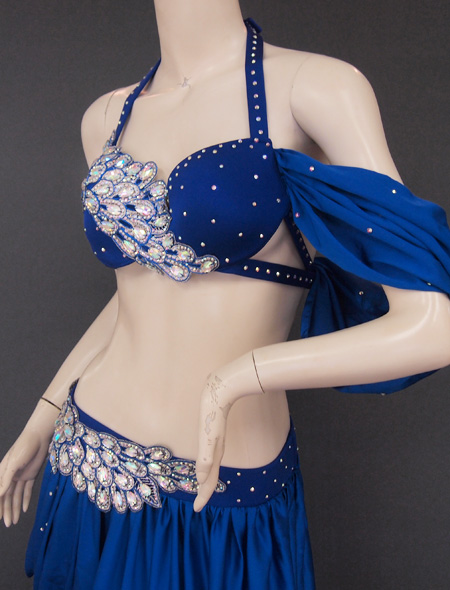 ベリーダンス衣装】シックなブルー×キラキラの装飾が映える！格安