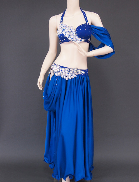 ベリーダンス衣装】シックなブルー×キラキラの装飾が映える！格安