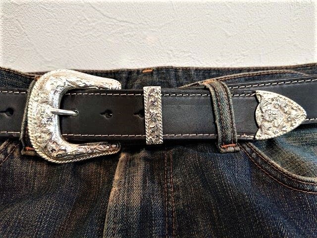 栃木レザー3ピースバックルベルト【ブラック】38mm【WESTEN BUCKLE