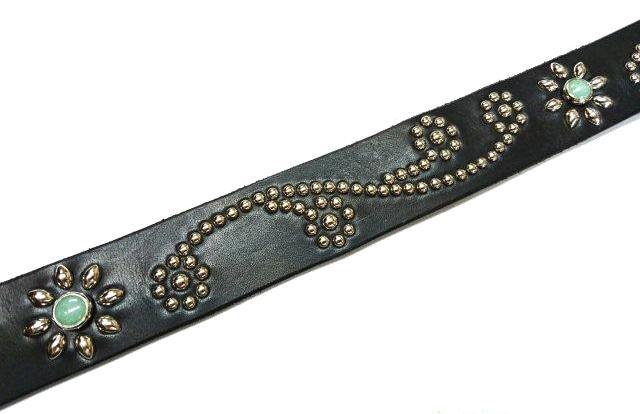 流線フラワーデザインスタッズベルト 【ベルト革＆スタッズカラーが