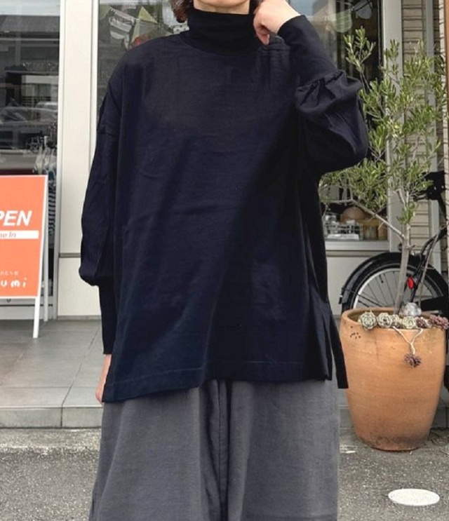 prit 40/2天竺 タートルネック ビッグ プルオーバー（クロ）