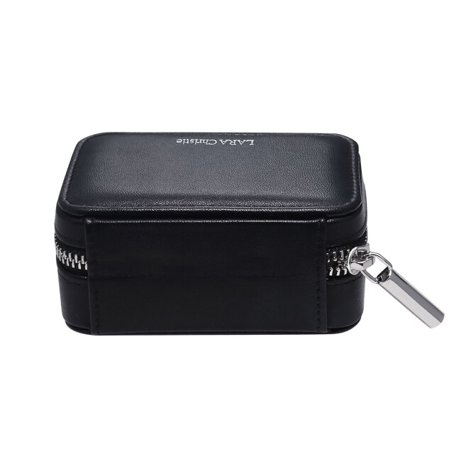 ジュエリー ポーチ ミラー付き アクセサリーケース ジッパー 黒