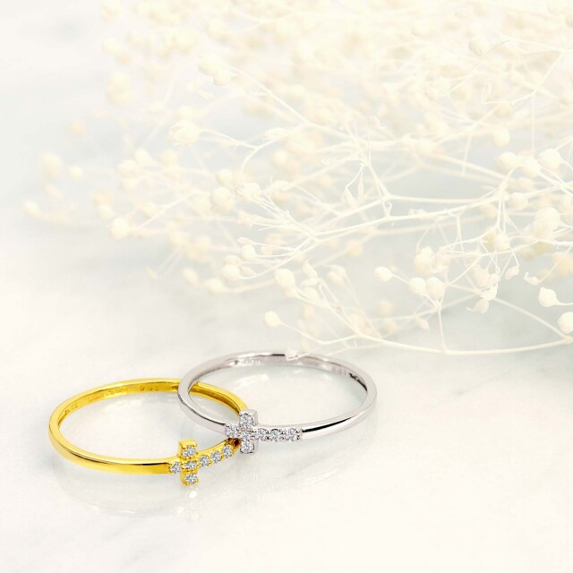 リング 指輪 ダイヤモンド 7石 0.05ct パヴェ クロス K18 ゴールド 18