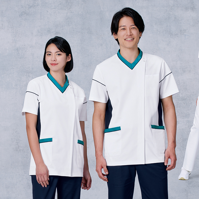 034 カゼン ナースウェア スクラブ ジャケット 男女兼用 半袖 工業洗濯