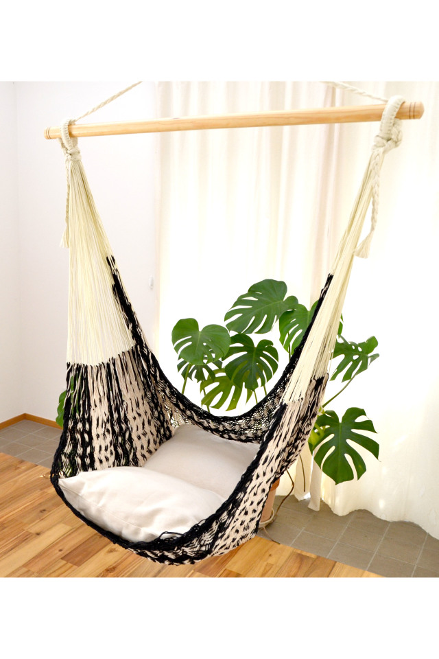 メキシカンチェアハンモック（ネットタイプ） ラージ ベージュ＆ブラック