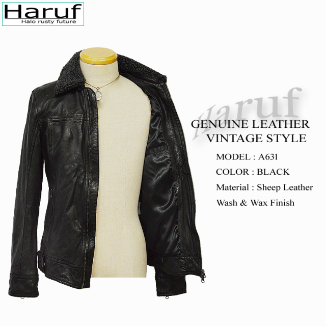 RALPH LAUREN ライダースジャケット ビンテージ加工 ブラック M 革