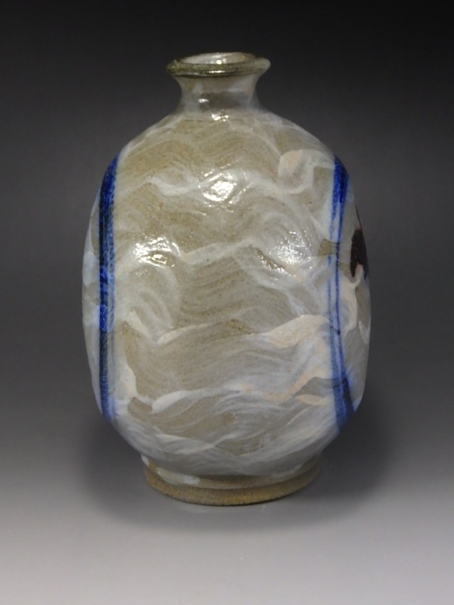 薄田浩司（益子焼刷毛目色絵扁壺花入れ）