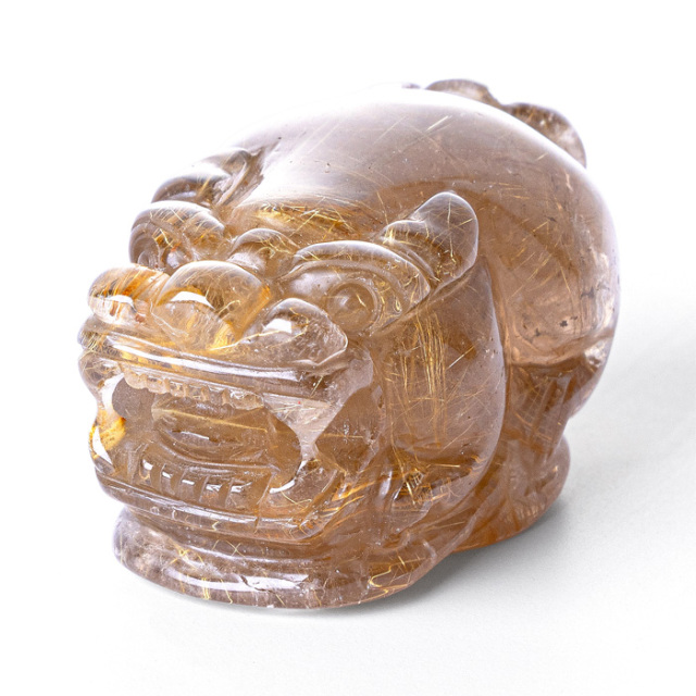 水晶彫刻 貔貅（ヒキュウ） （ルチルクォーツ／ブラジル産） No.102