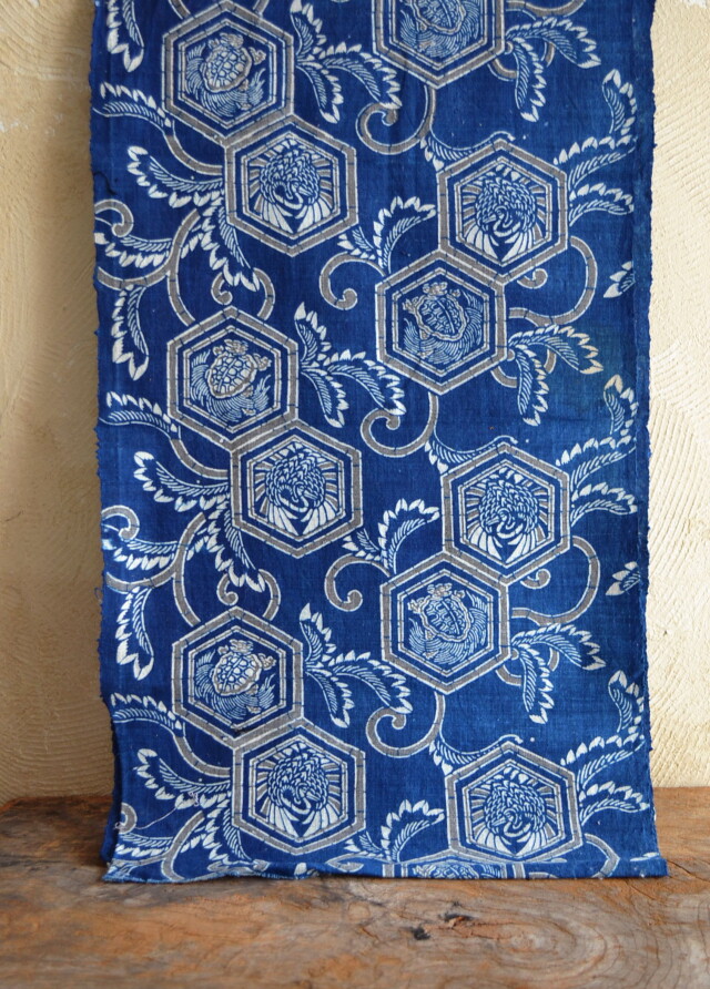 Antique Sam's Collection古布 藍染 古裂 藍染アンティーク 鶴亀亀甲紋
