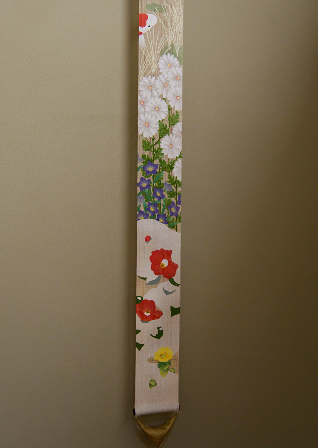 手染め麻細タペ手描き友禅「花見遊山」 [京都洛柿庵オンラインショップ]