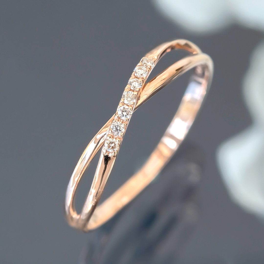 リング K10ピンクゴールド ダイヤモンド合計0.04ct (4月誕生石)(クロス