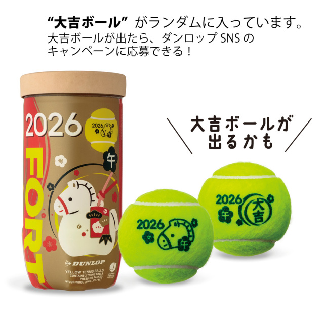 DUNLOP フォート 干支ボール(2026年午） FORT 2球缶 テニスボール