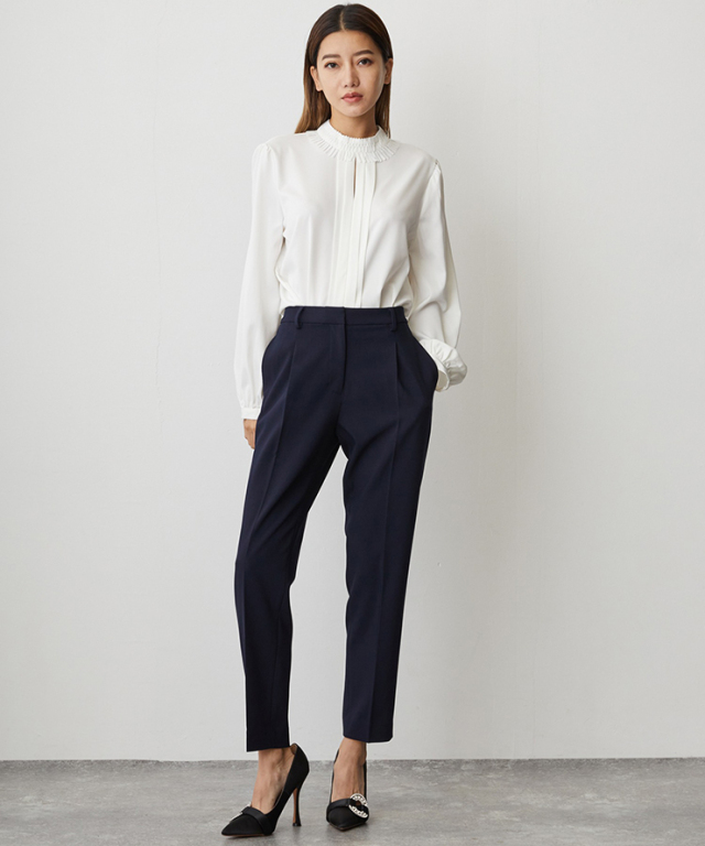 ノーカラージャケット＆テーパードパンツスーツセットアップ 【品番