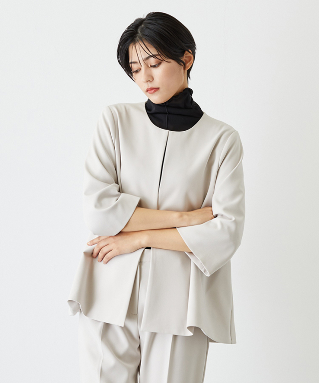 ノーカラージャケット＆テーパードパンツスーツセットアップ 【品番