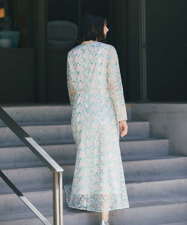 低身長高身長2サイズ展開オーガンジー刺繍ドレス 【品番:so1-212