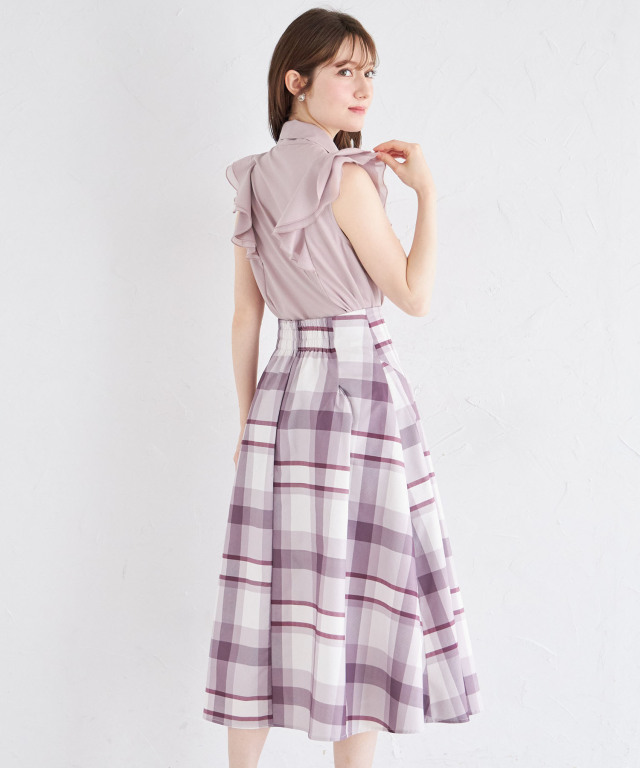 ウエストダーツチェック柄フレアスカート