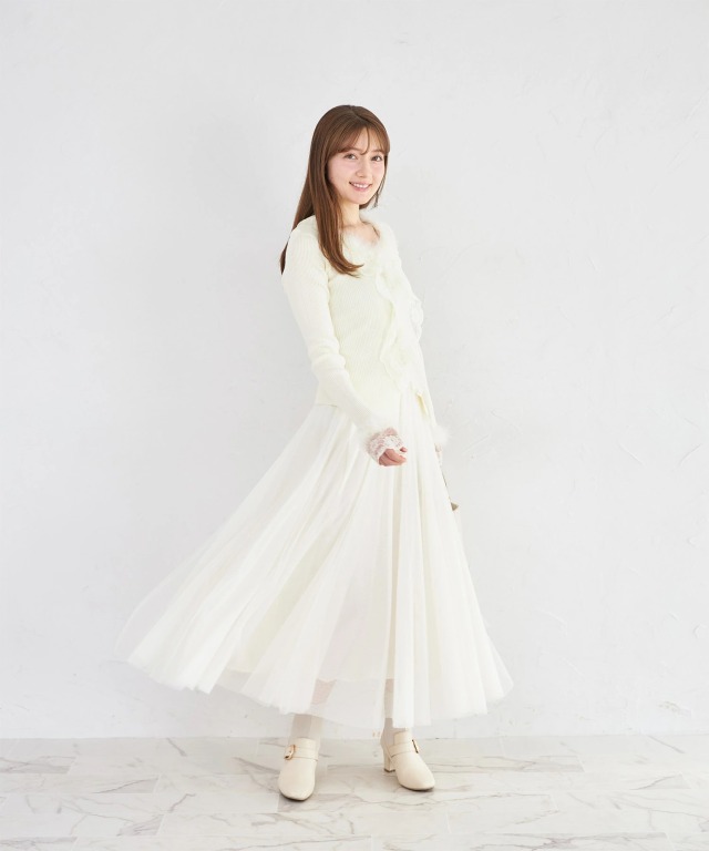 ファー＆レースフリル付きニットプルオーバー