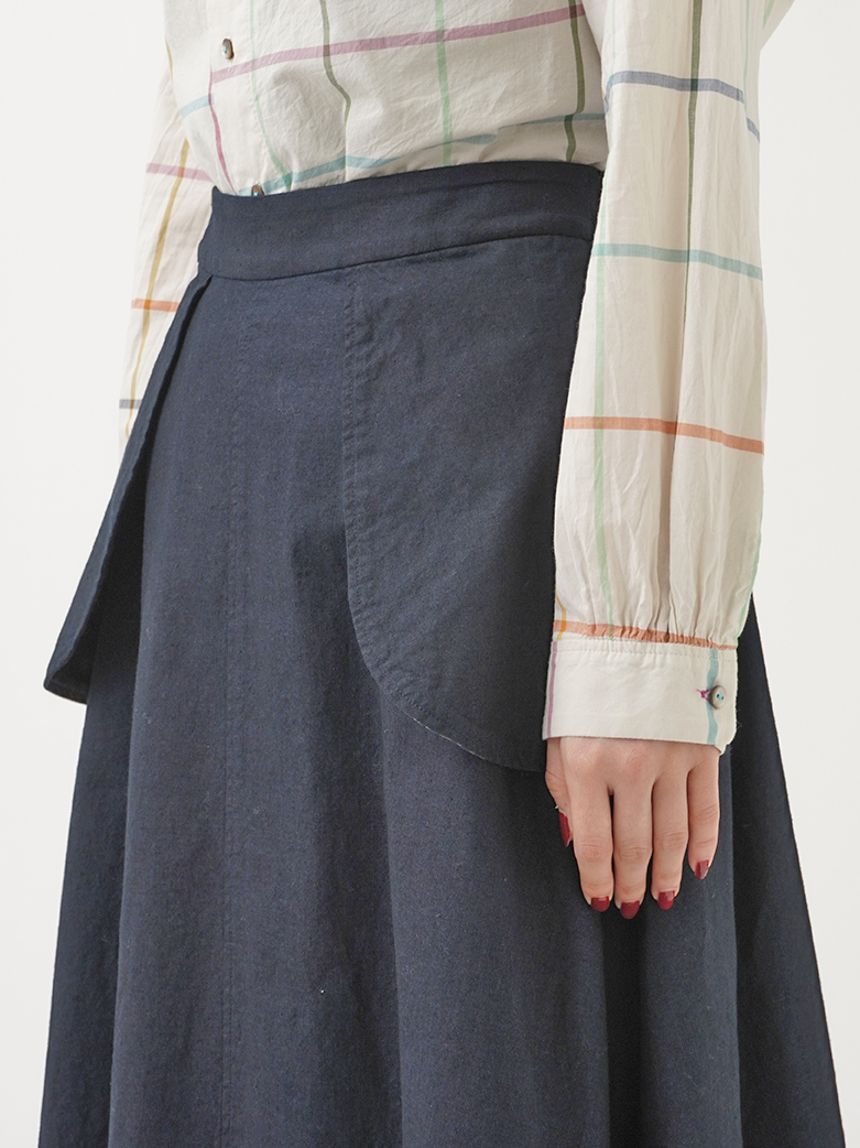 16／－インディゴ平織 ふらしポケットフレアスカート