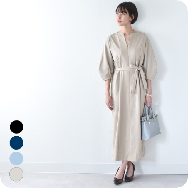 マタニティ 授乳服通販 パールズ ボリューム袖ロングワンピ