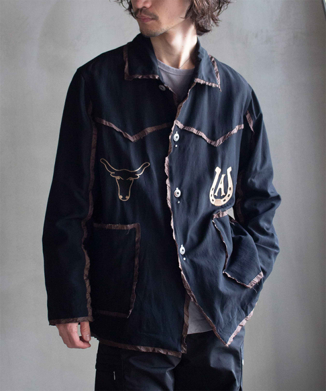 ANTHEM A WOOL RAYON TROPICAL EMBROIDERY JACKET BLACK - Mens