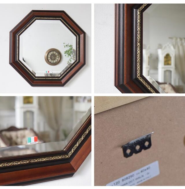 イタリア製 八角形 ウォールミラー(壁掛け鏡) 52×52cm｜おしゃれ