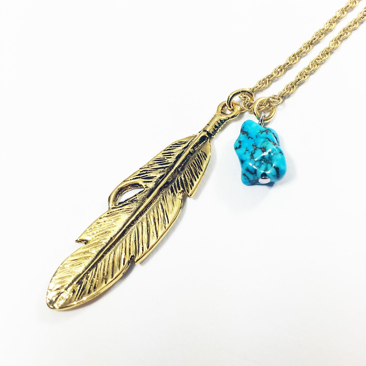 ターコイズとスモールフェザーチェーンネックレス | Select TOKYO