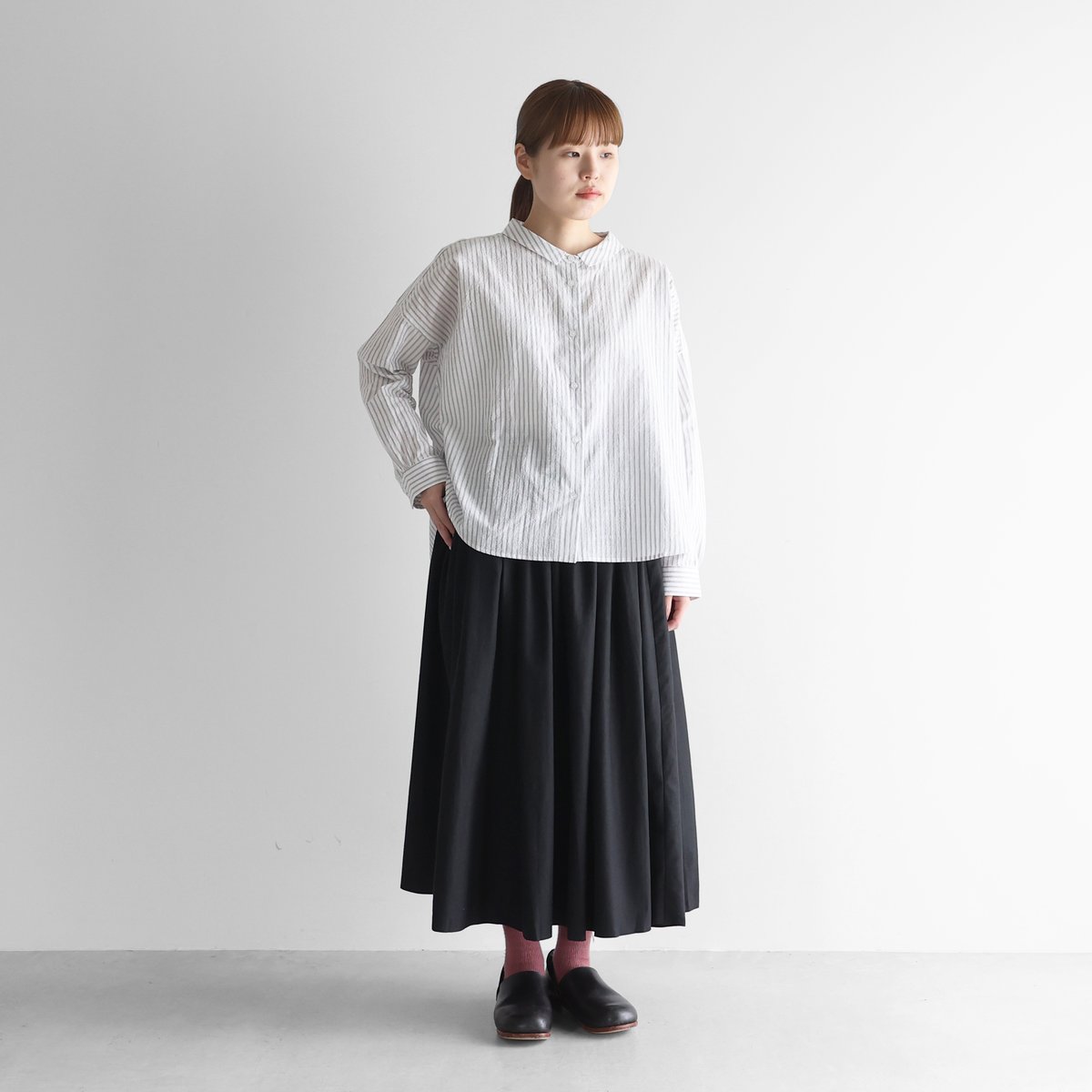 フランス綾ロングスカート（ブラック）【レディス】U402 | HUIS