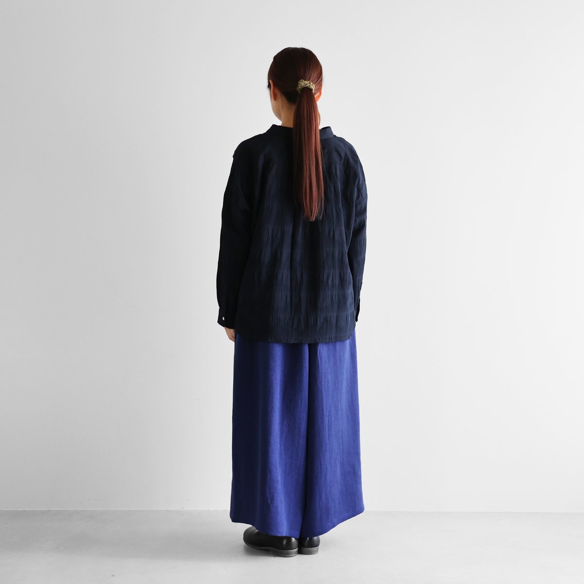 シャトルリネンジャガードスカートパンツ（フレンチネイビー）【ユニ