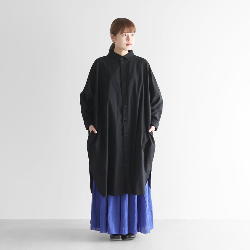 コットンリネンロングシャツ（ブラック）【ユニセックス】016 | HUIS