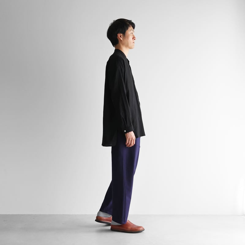 シャトルダブルガーゼバンドカラーオーバーシャツ（ブラック）【ユニ