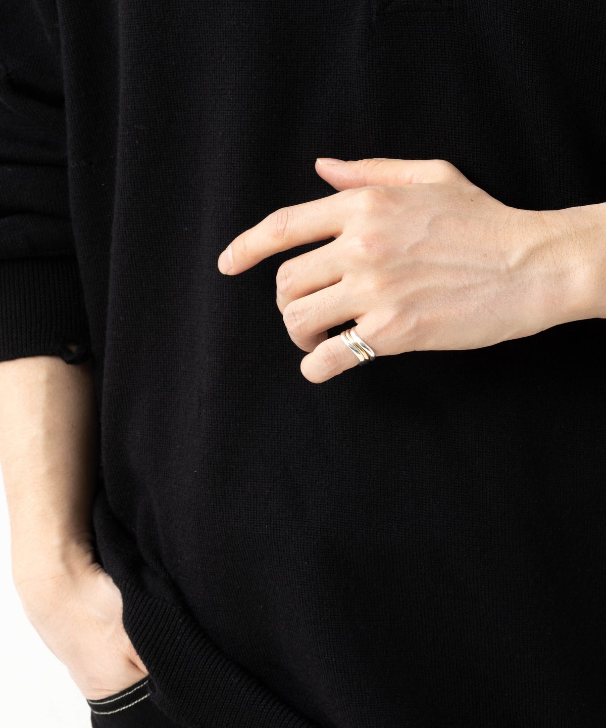 OX JEWELRY SILVER and GOLD TRIPLE CURVE PINKY R