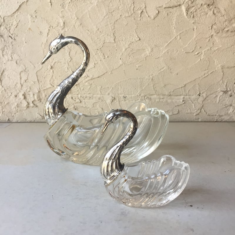 白鳥 スワン 小物入れ vintage クリスタル×メタルシルバー Sサイズ | Kica