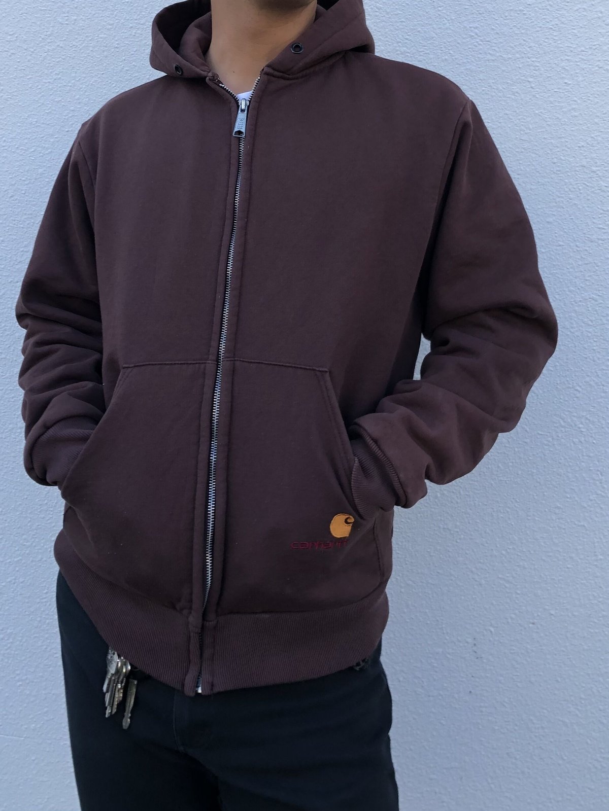Carhartt ブラウン裏サーマルジップパーカー | CUSTOM FEVER