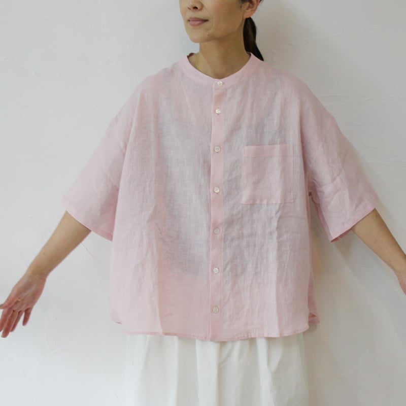 またまた再入荷** LinenYa リネンヤ リネンバンドカラー半袖シャツ