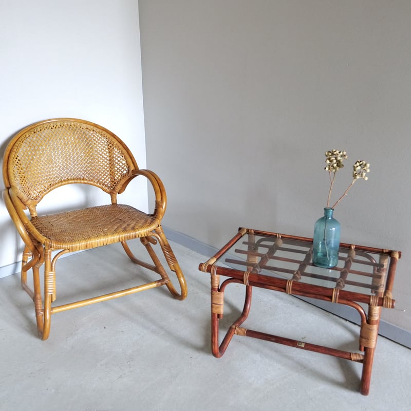 ヴィンテージラタンチェア①アイアンフレームアームチェア