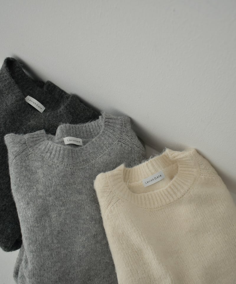 knit-02288 クルーネック ニット プルオーバー エクリュ グレー