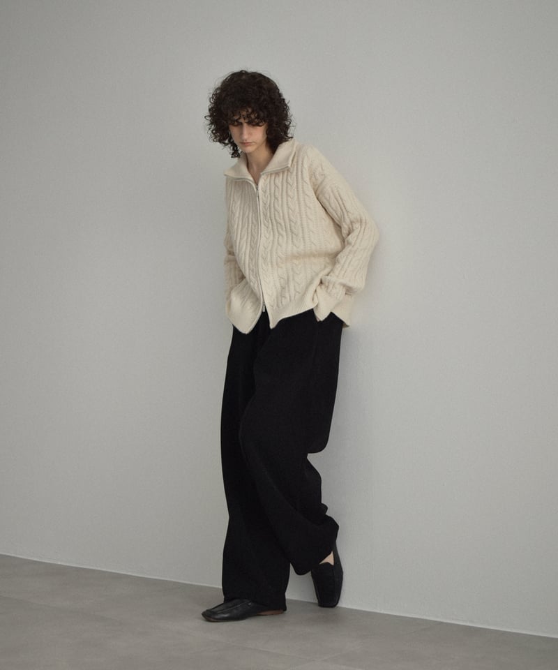 knit-02367 ダブルジップ ケーブル ニット エクリュ グレージュ