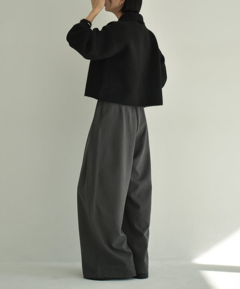 knit-02312 ハーフジップ ニット プルオーバー グレー ブラウン