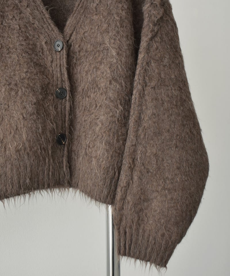 knit-02280 ヘアリー ニット カーディガン グレー ブラウン | L a v i s