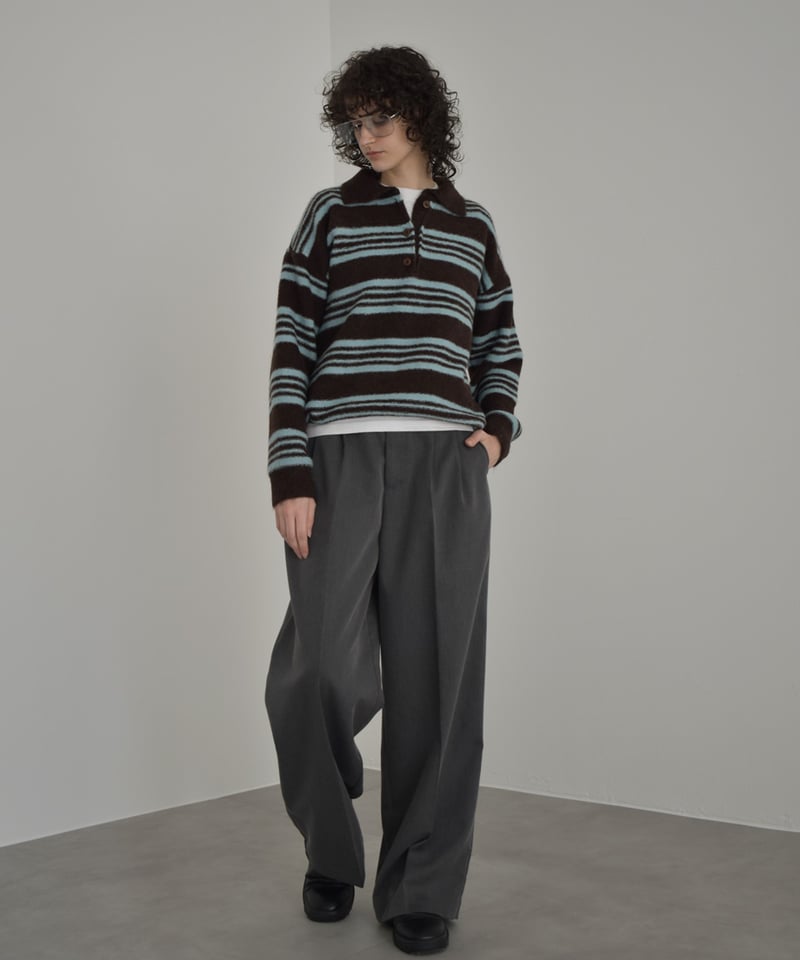 bottoms-12010 タックワイドパンツ エクリュ グレー ブラック | L a v i