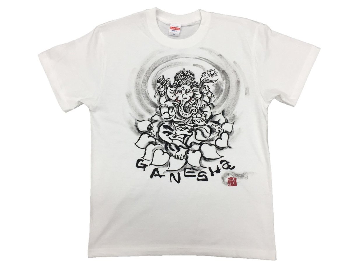 手描きTシャツ 仏画 No.14 ガネーシャ 白 | 伯舟庵 WEB ストア (JAPAN)