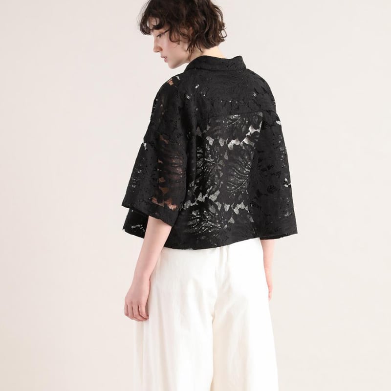 SACRA｜サクラ ｜LEAF RASCHEL LACE CROPPED SHIRT｜OFF