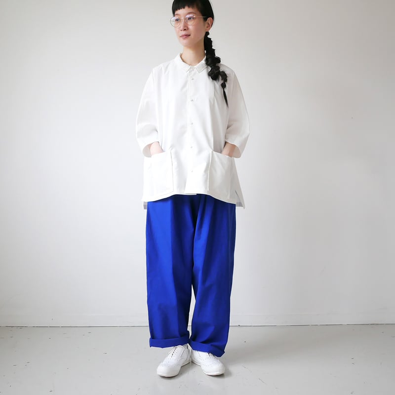 久留米かすり｜kasuri wide pants｜絣ワイドパンツ ｜無地青｜GOUACHE F