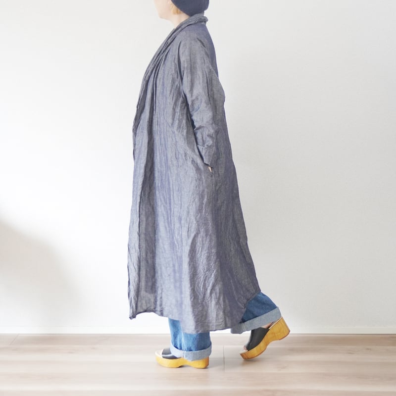レディース＊Linenya-リネンヤ-コットンリネン ショールカラーガウン