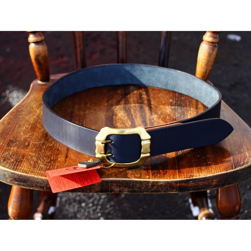 コンビネーション レザーギャリソンベルト/ブラック×タン/真鍮製